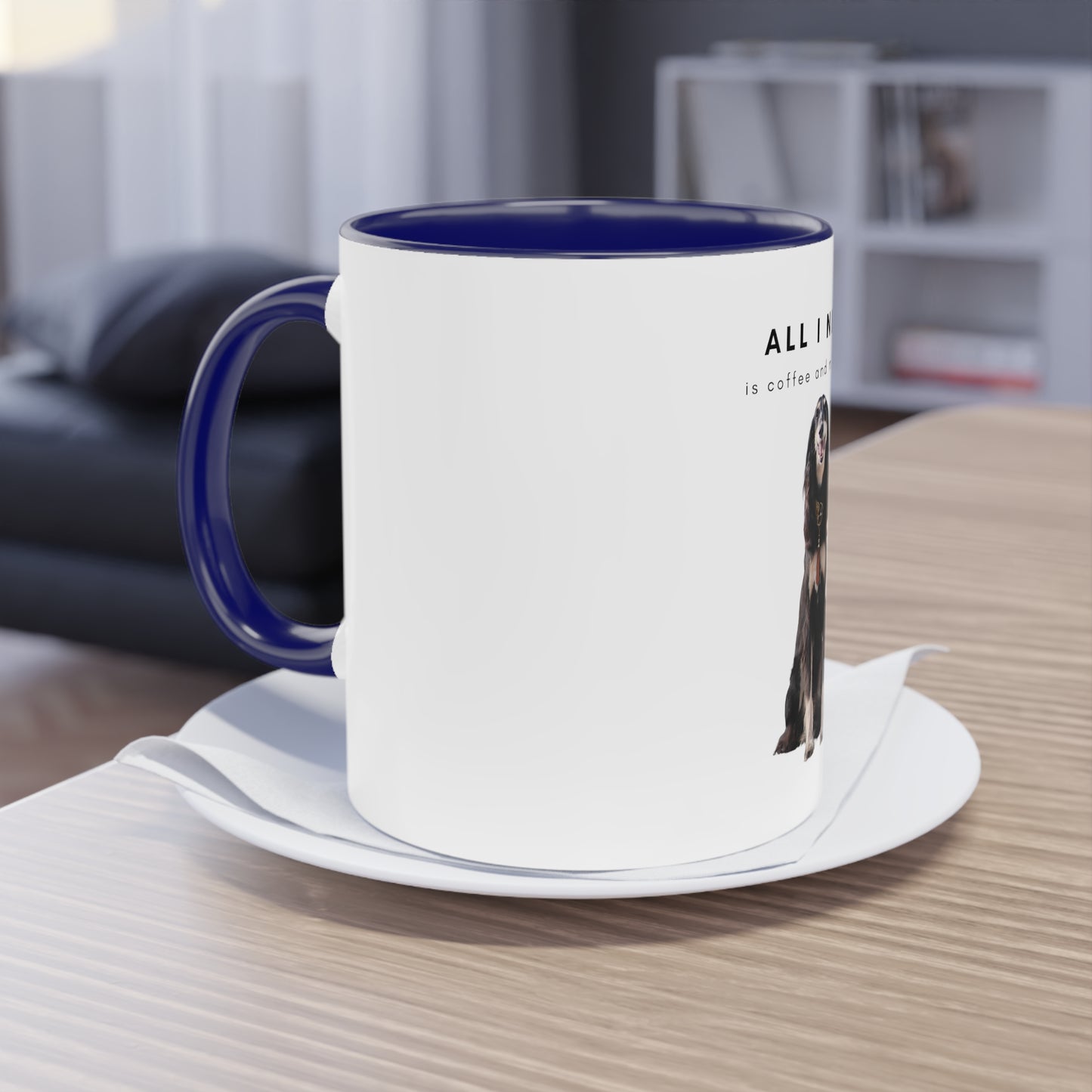 All I Need Is Coffee And My Saluki Two-Tone Coffee Mug, 325ml - White