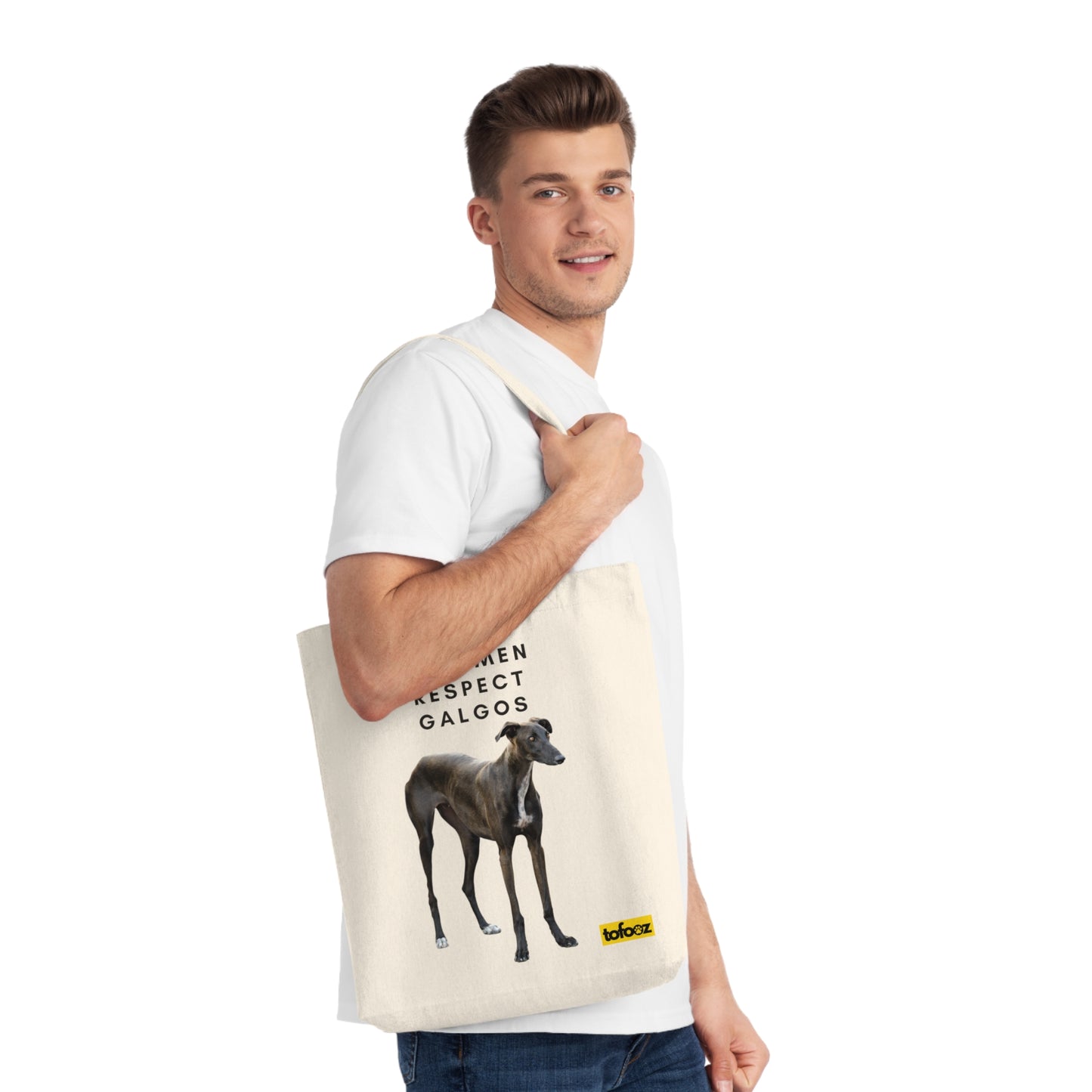 Real Men Respect Galgos Brown White Chest Woven Tote Bag