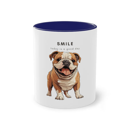 Smile Good Day English Bulldog Two-Tone Coffee Mug, 325ml - White