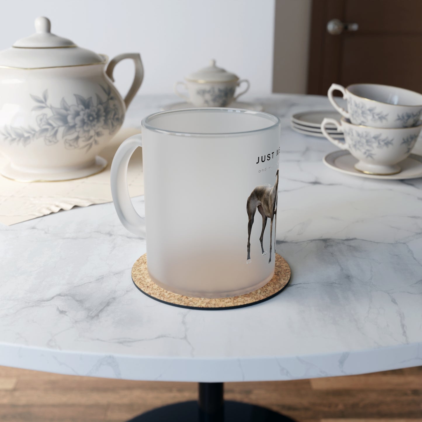 Just Me And My Galgo Brown White Chest - Frosted Glass Mug, 325ml