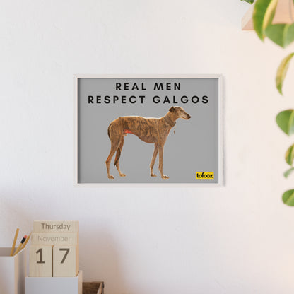 Real Men Respect Galgos Brindle Poster with Wooden Frame, Horizontal - Various Sizes