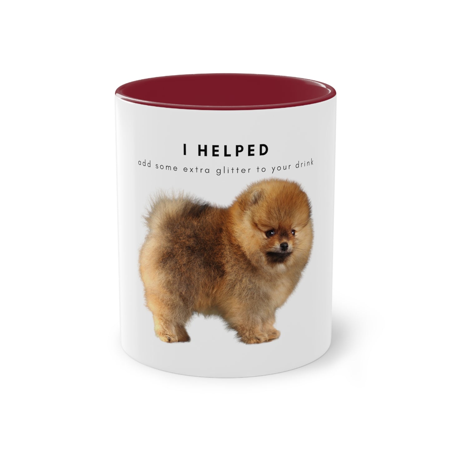 I Helped Add Glitter Tan Pomeranian Two-Tone Coffee Mug, 325ml - White