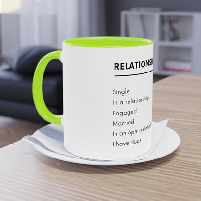 Relationship Status, I Have Dogs Two-Tone Coffee Mug, 325ml - White