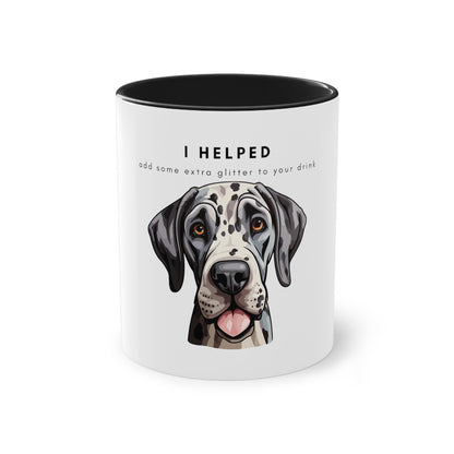 I Helped Add Glitter Great Dane Tongue Out Two-Tone Coffee Mug, 325ml - White