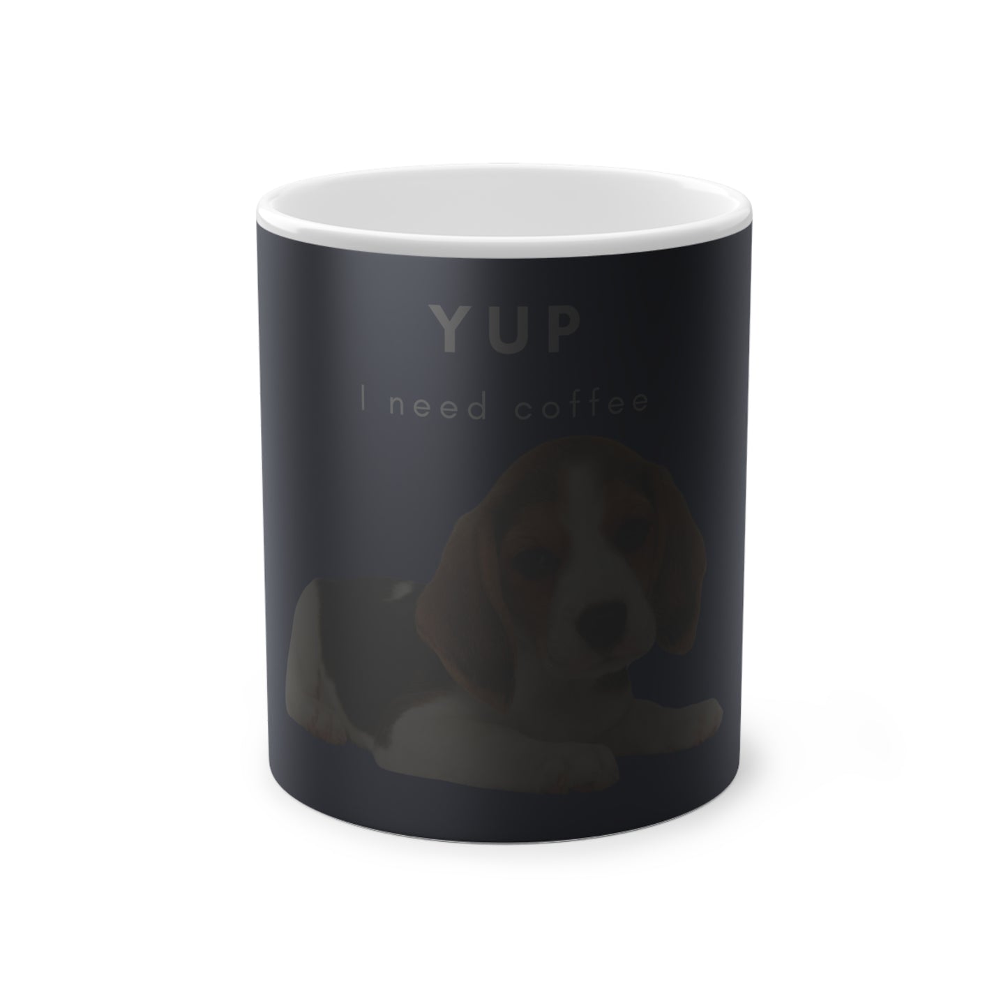 Yup I Need Coffee Beagle Magic Mug, 325ml - Dark Blue