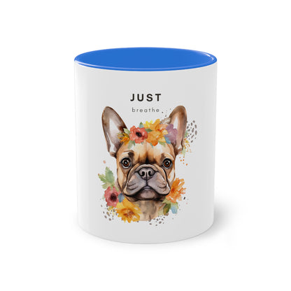 Just Breathe French Bulldog Two-Tone Coffee Mug, 325ml - White