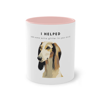 I Helped Add Glitter Saluki Graphic Two-Tone Coffee Mug, 325ml - White