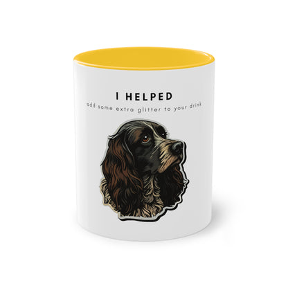 I Helped Add Glitter Spaniel Sticker Two-Tone Coffee Mug, 325ml - White