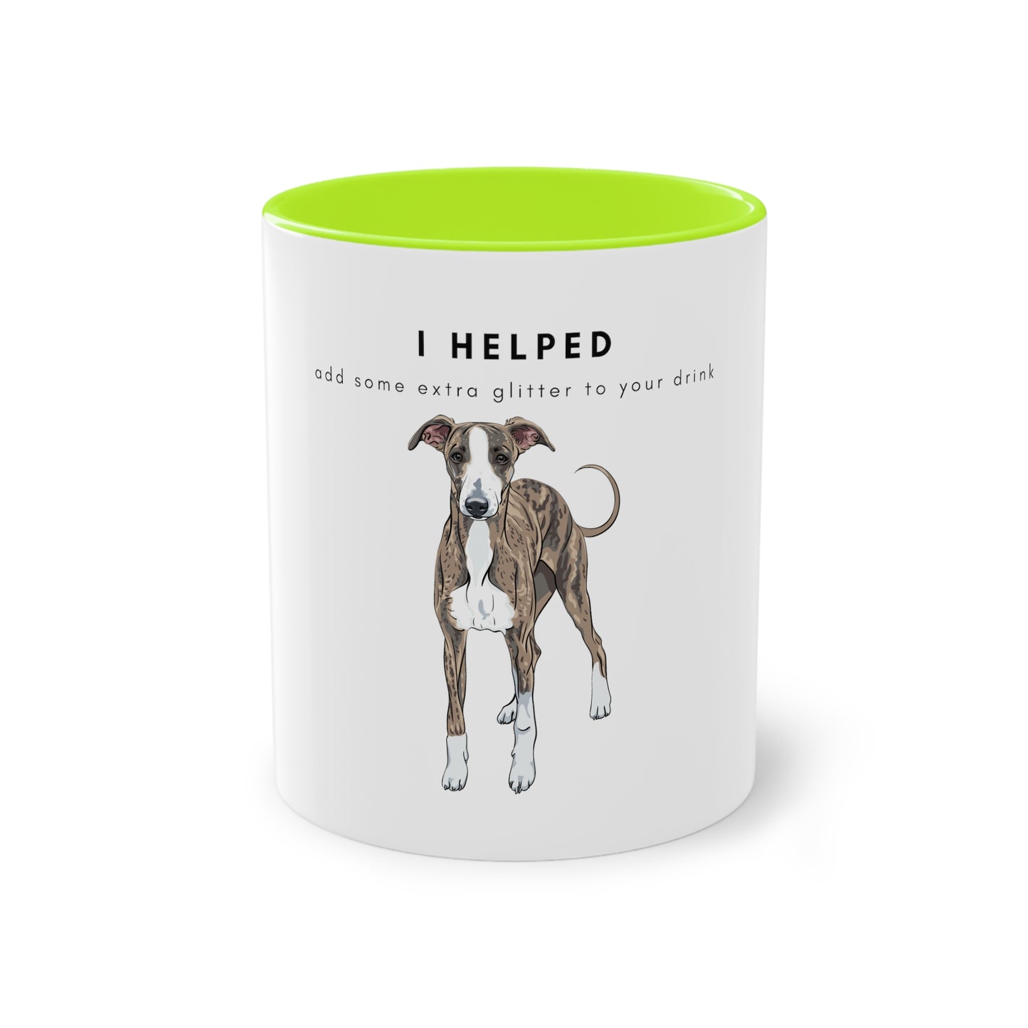 I Helped Add Glitter Greyhound Two-Tone Coffee Mug, 325ml - White