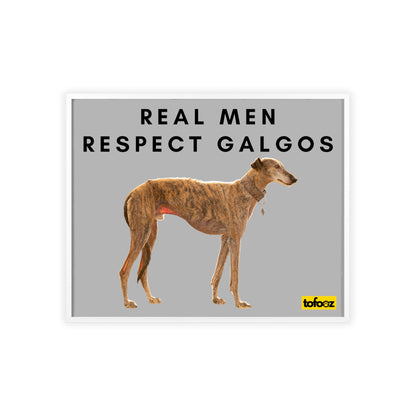 Real Men Respect Galgos Brindle Poster with Wooden Frame, Horizontal - Various Sizes