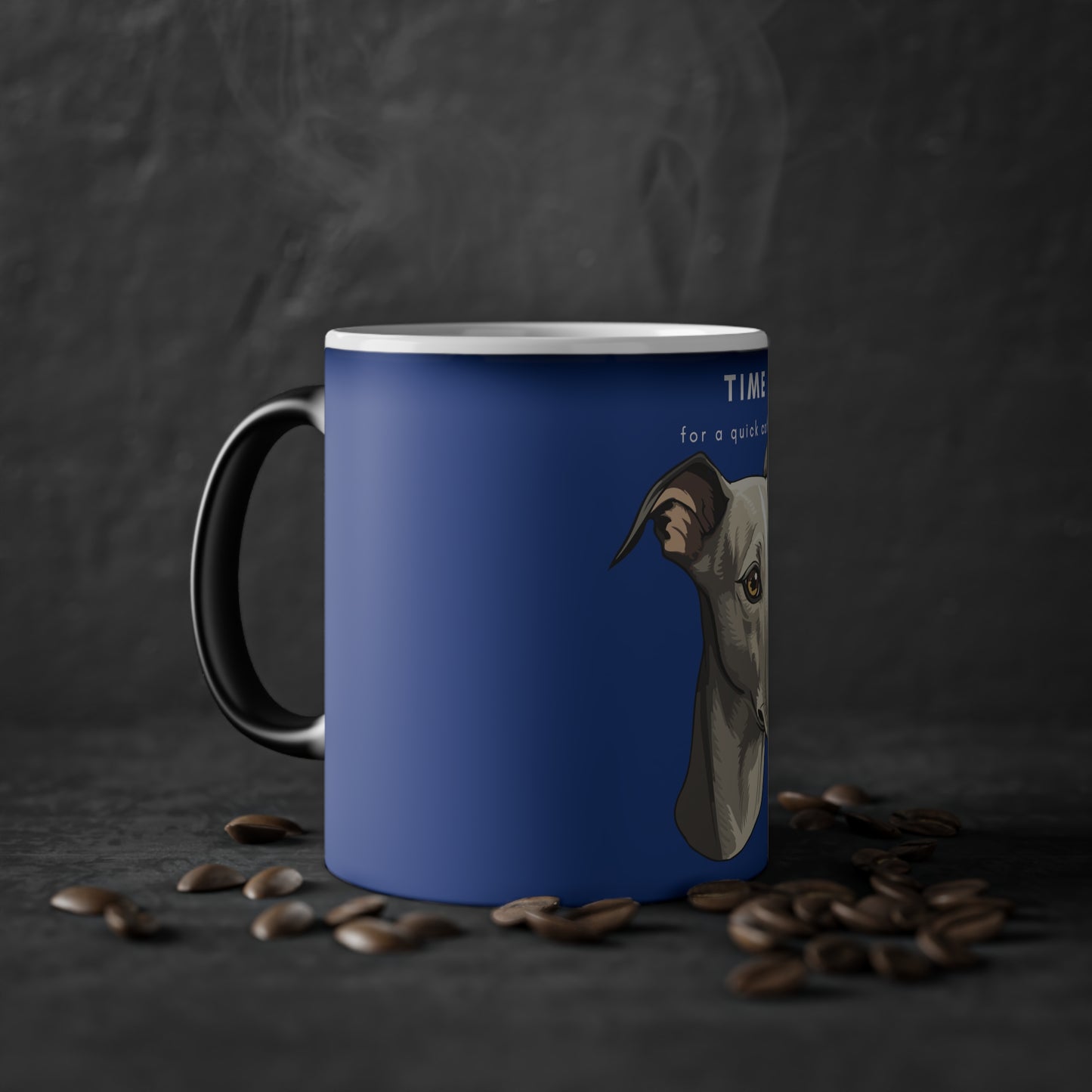 Time For A Quick Coffee Italian Greyhound Magic Mug, 325ml - Dark Blue