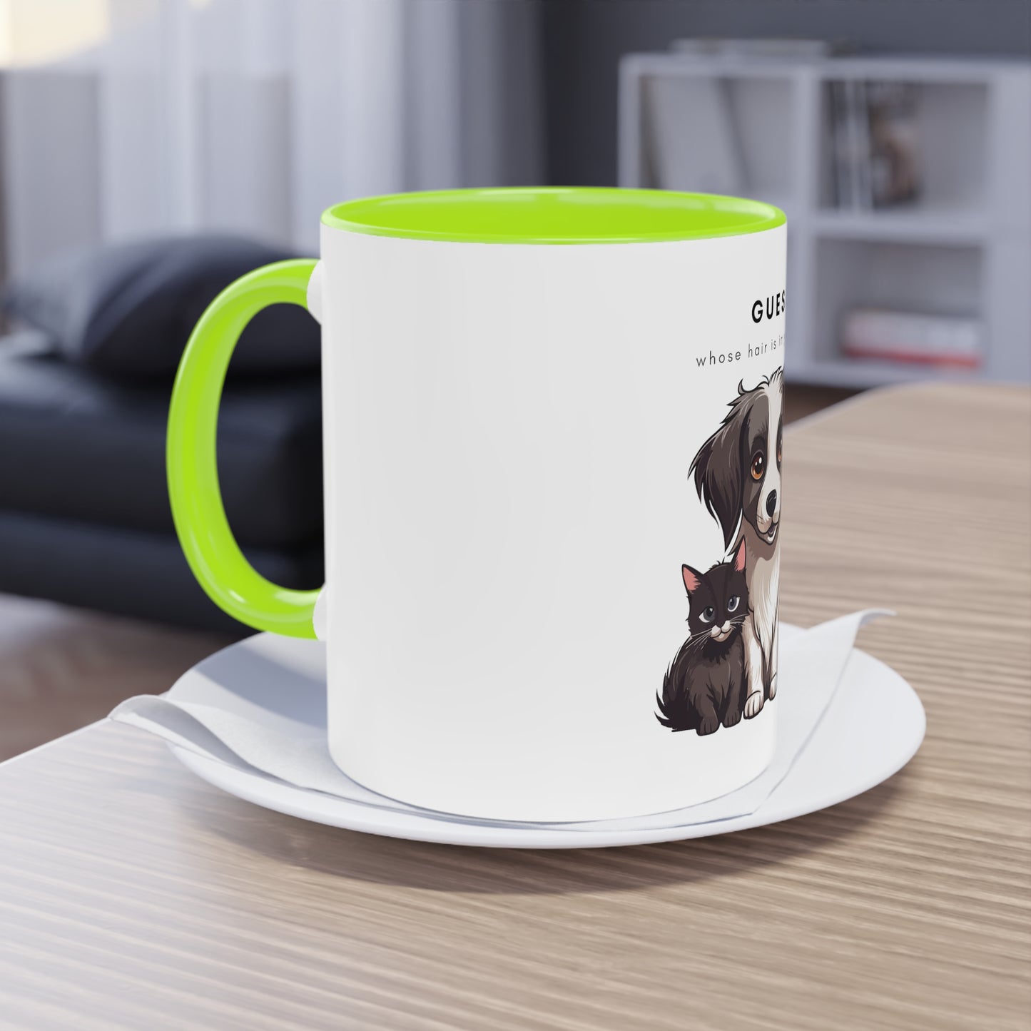 Guess Whose Hair Cats and Dog Two-Tone Coffee Mug, 325ml - White