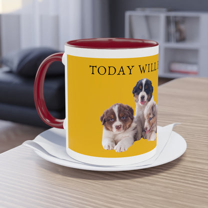 Today Will Be Aussome Aussie Puppies Two-Tone Coffee Mug, 325ml - Yellow