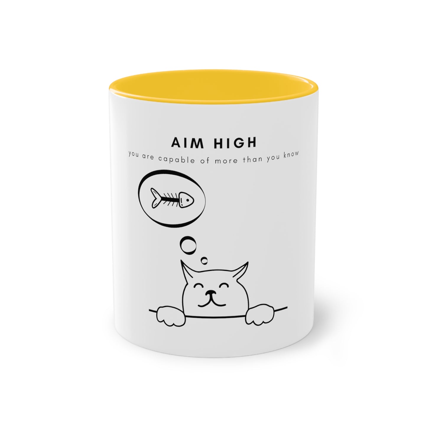 Aim High Cat Two-Tone Coffee Mug, 325ml - White