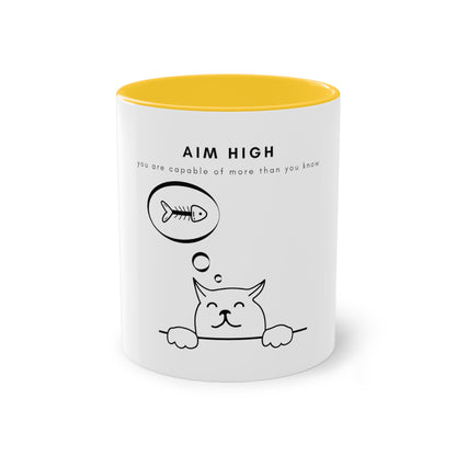 Aim High Cat Two-Tone Coffee Mug, 325ml - White