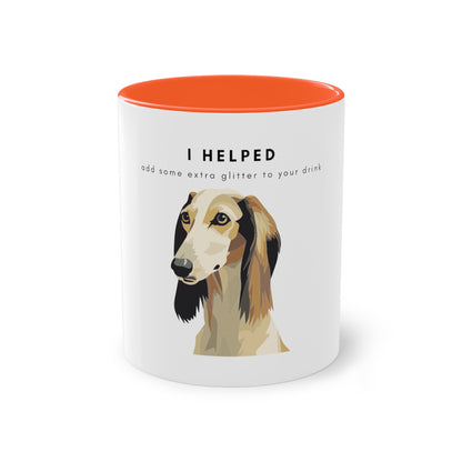 I Helped Add Glitter Saluki Graphic Two-Tone Coffee Mug, 325ml - White