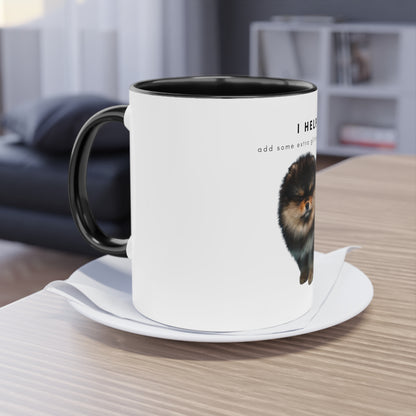 I Helped Add Glitter Black Tan Pomeranian Puppy Two-Tone Coffee Mug, 325ml - White