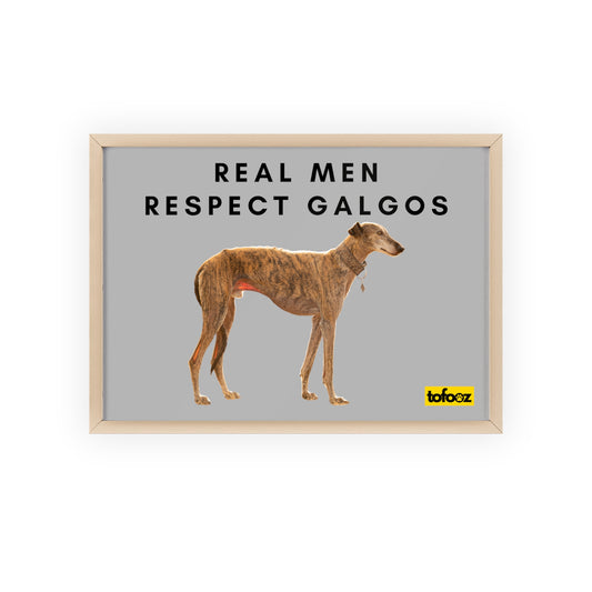 Real Men Respect Galgos Brindle Poster with Wooden Frame, Horizontal - Various Sizes