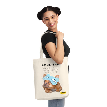 Adulting Rather Be Napping French Bulldog Woven Tote Bag