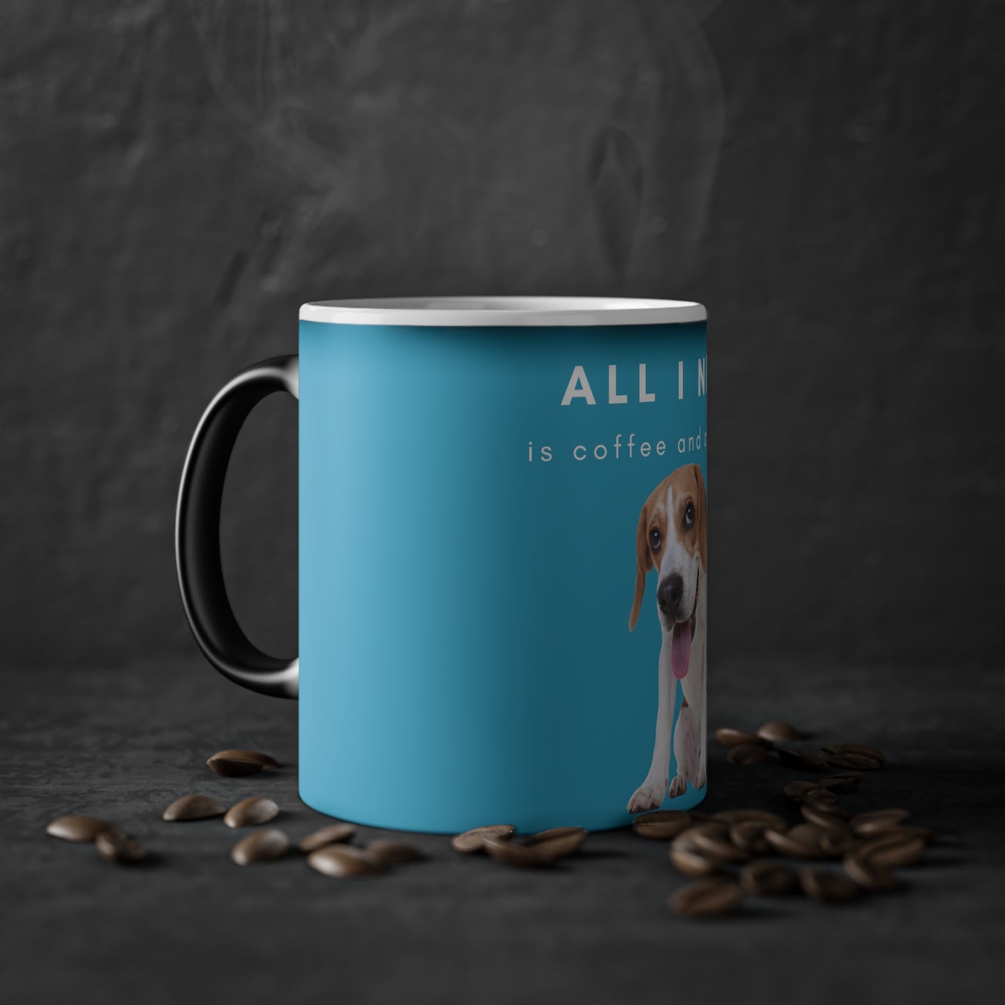 All I Need Is Coffee And A Beagle Magic Mug, 325ml - Turquoise