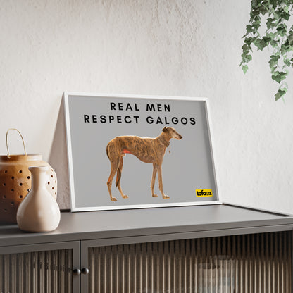 Real Men Respect Galgos Brindle Poster with Wooden Frame, Horizontal - Various Sizes