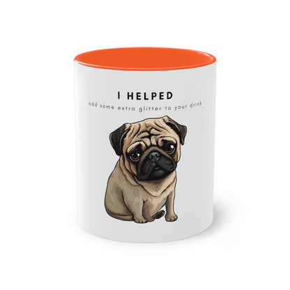 I Helped Add Glitter Tan Pug Two-Tone Coffee Mug, 325ml - White