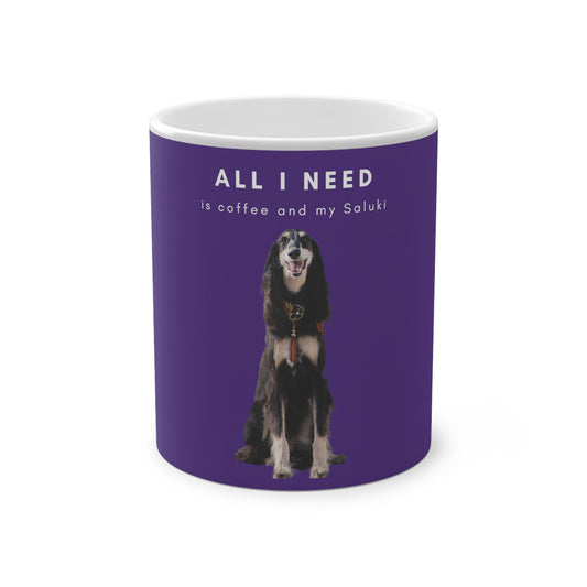 All I Need Is Coffee And My Saluki Magic Mug, 325ml - Purple