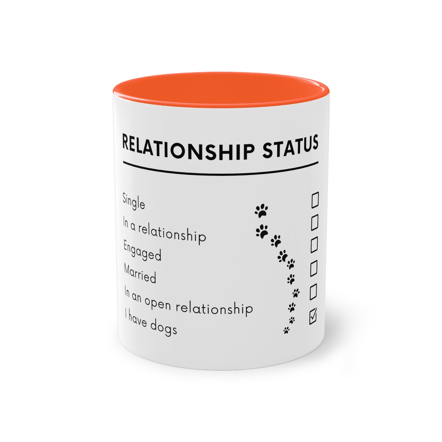 Relationship Status, I Have Dogs Two-Tone Coffee Mug, 325ml - White