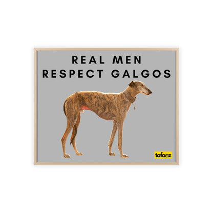 Real Men Respect Galgos Brindle Poster with Wooden Frame, Horizontal - Various Sizes