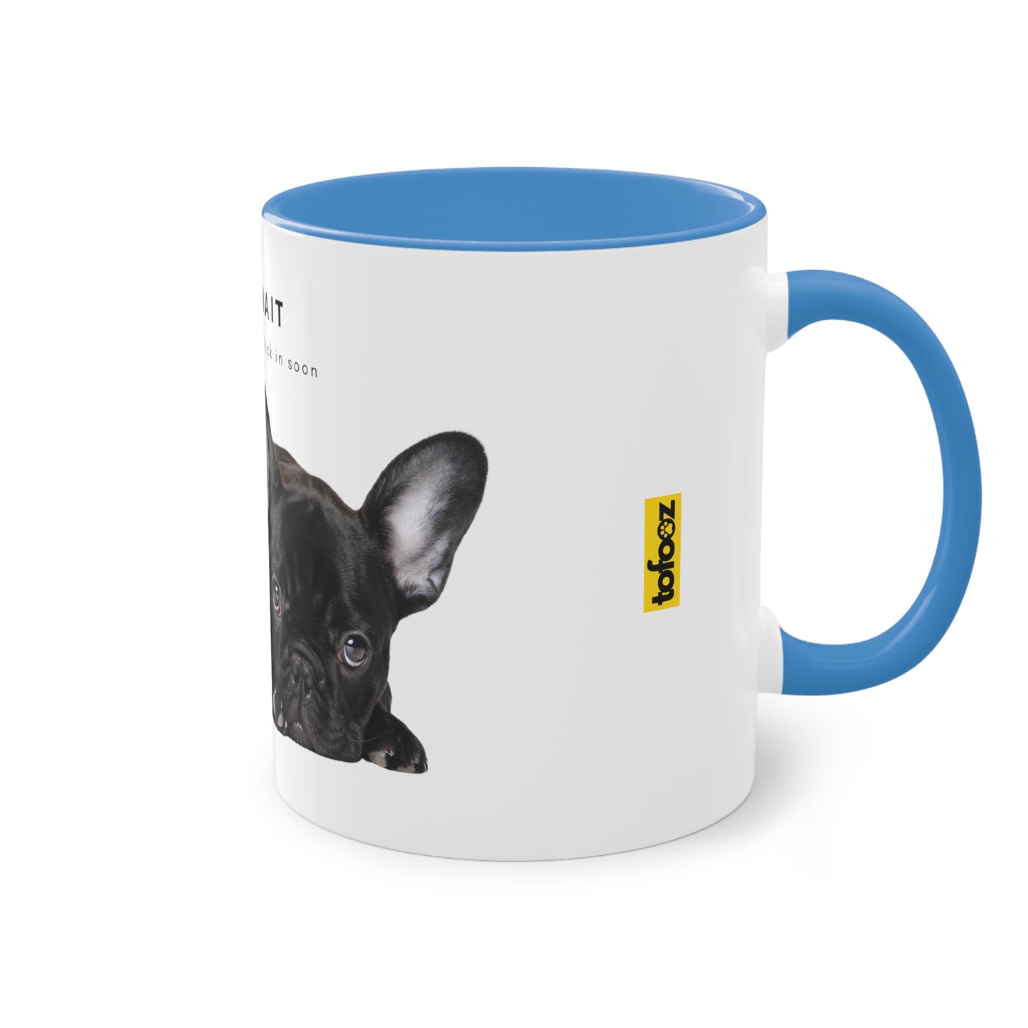 Just Wait Caffeine Black French Bulldog Puppy Two-Tone Coffee Mug, 325ml - White