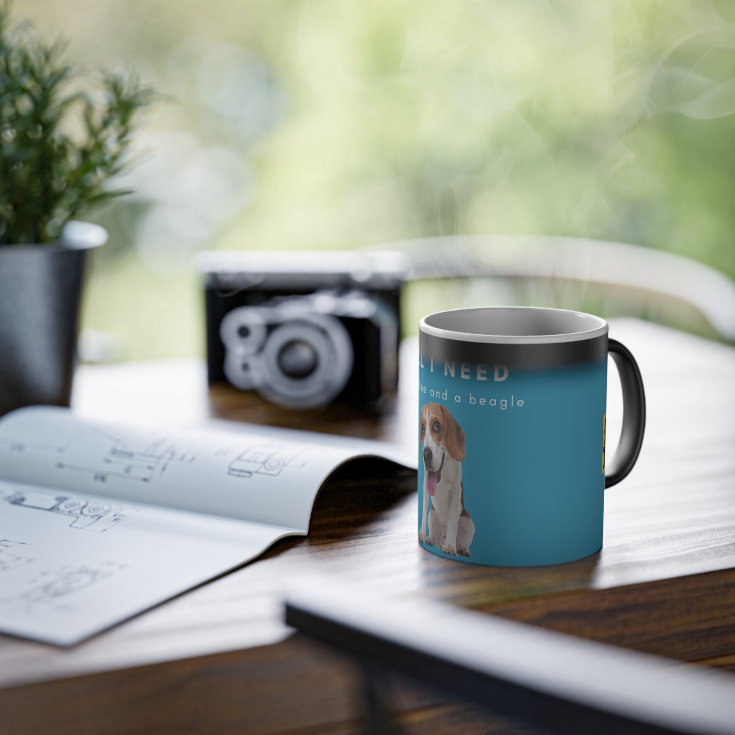 All I Need Is Coffee And A Beagle Magic Mug, 325ml - Turquoise