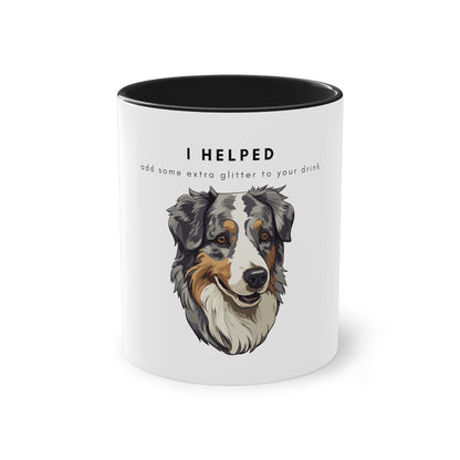 I Helped Add Aussome Glitter Blue Merle Aussie Two-Tone Coffee Mug, 325ml - White