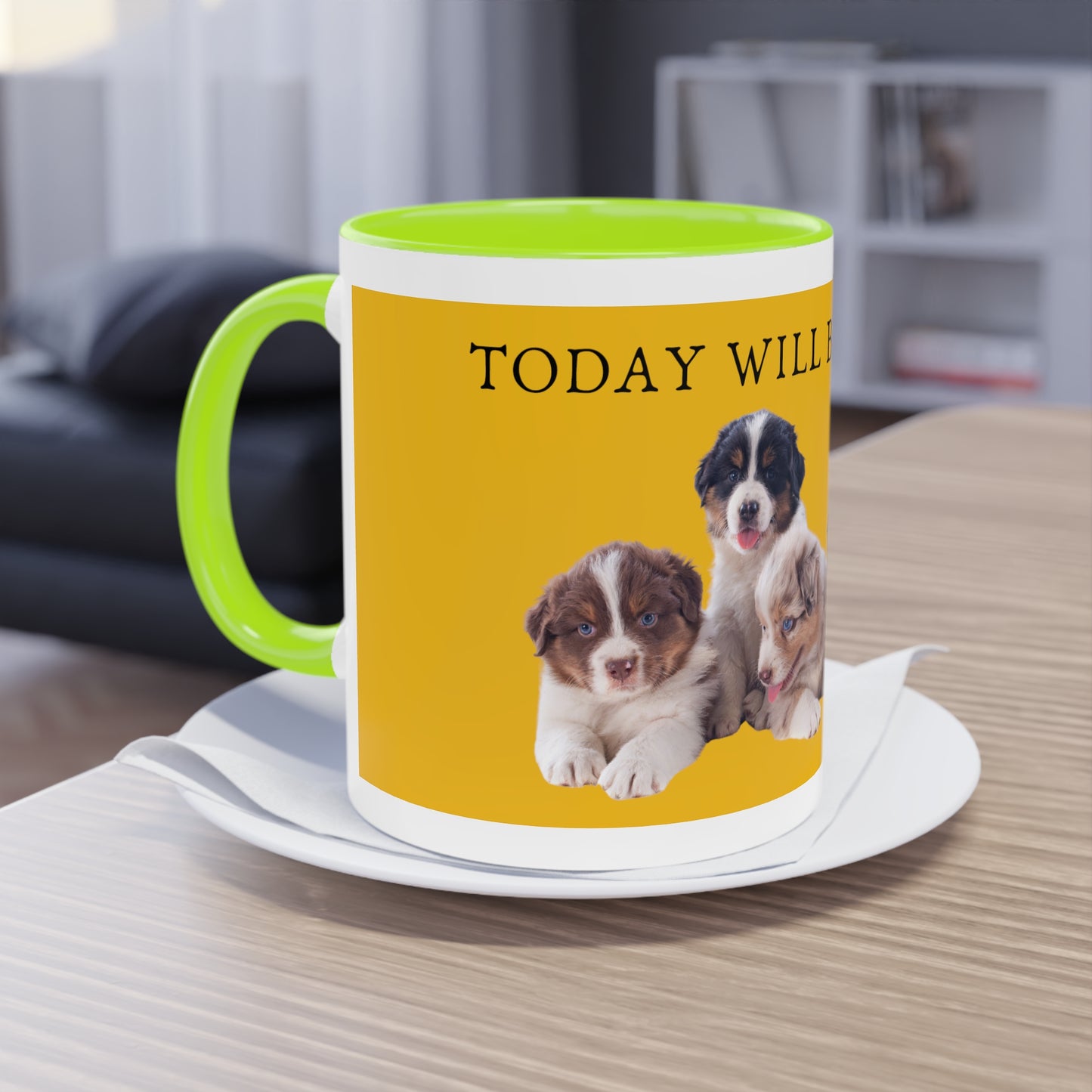 Today Will Be Aussome Aussie Puppies Two-Tone Coffee Mug, 325ml - Yellow