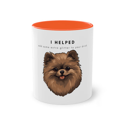 I Helped Add Glitter Brown Pomeranian Two-Tone Coffee Mug, 325ml - White