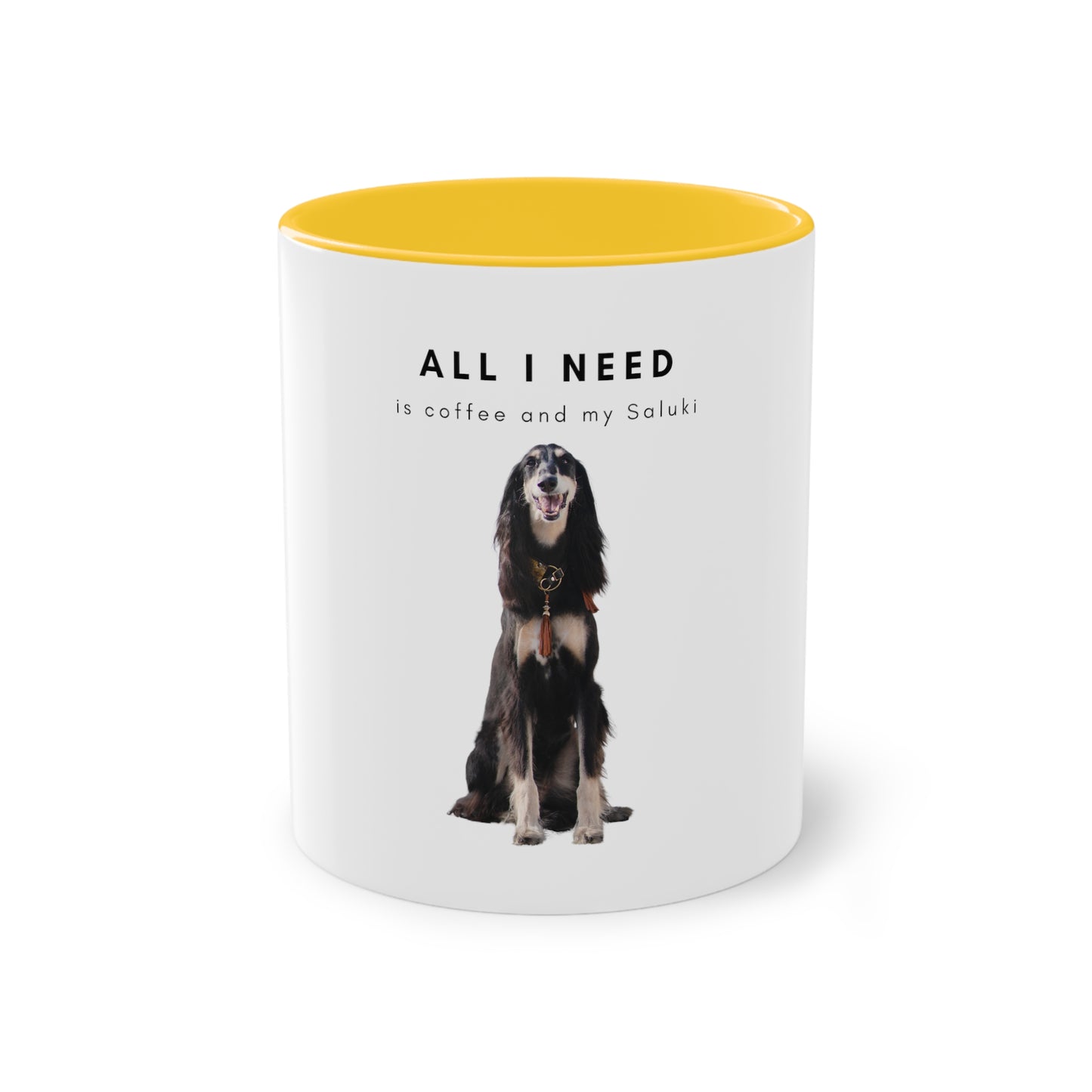 All I Need Is Coffee And My Saluki Two-Tone Coffee Mug, 325ml - White