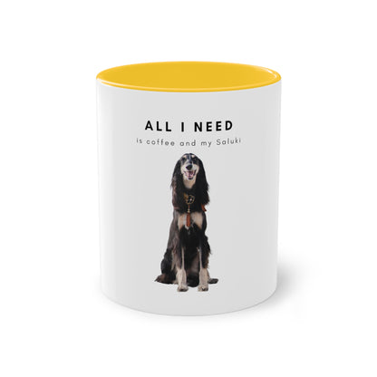 All I Need Is Coffee And My Saluki Two-Tone Coffee Mug, 325ml - White