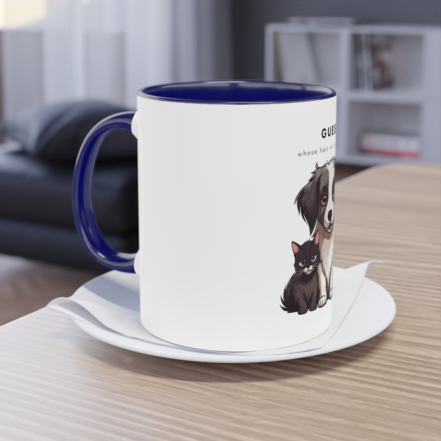 Guess Whose Hair Cats and Dog Two-Tone Coffee Mug, 325ml - White