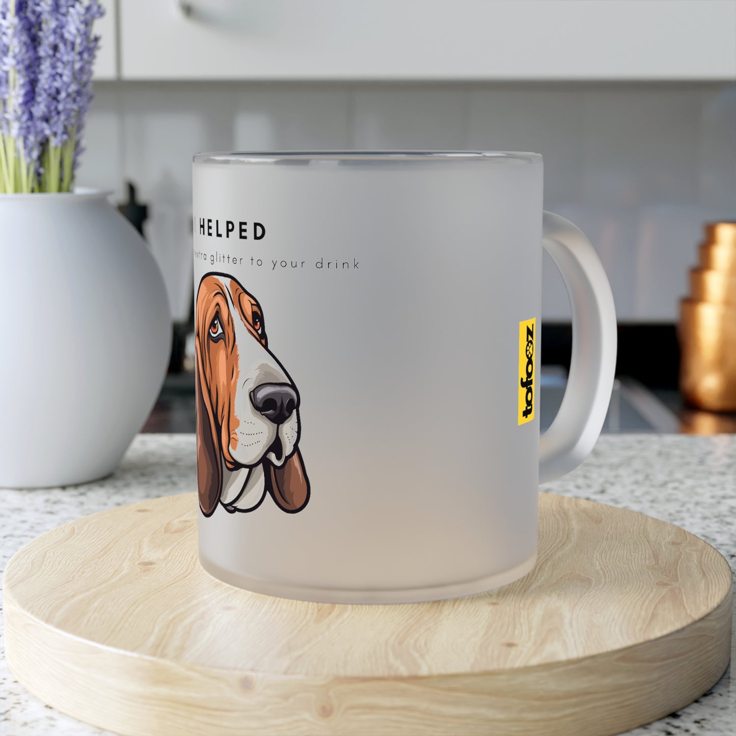 I Helped Add Glitter Basset Hound - Frosted Glass Mug, 325ml