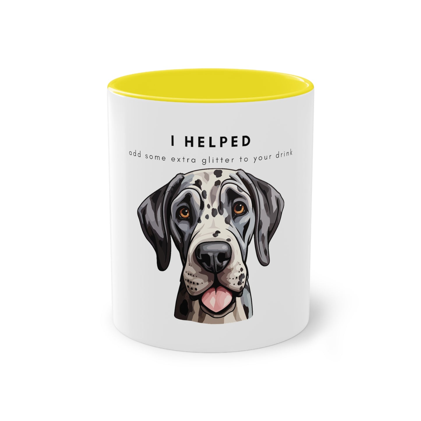 I Helped Add Glitter Great Dane Tongue Out Two-Tone Coffee Mug, 325ml - White