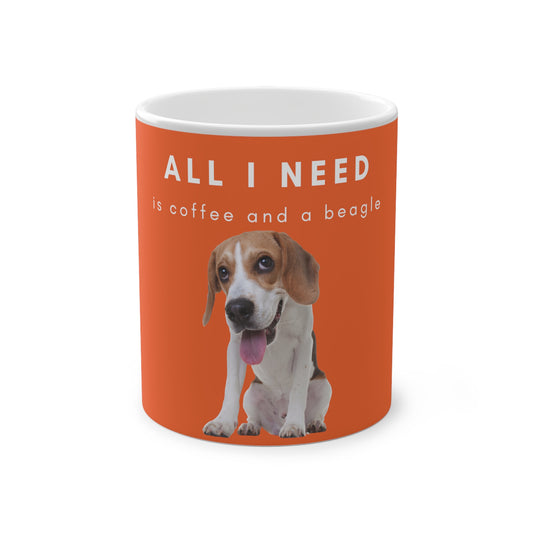 All I Need Is Coffee And A Beagle Magic Mug, 325ml - Orange