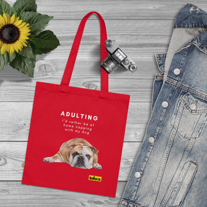 Adulting Rather Be Napping English Bulldog Organic Cotton Tote Bag