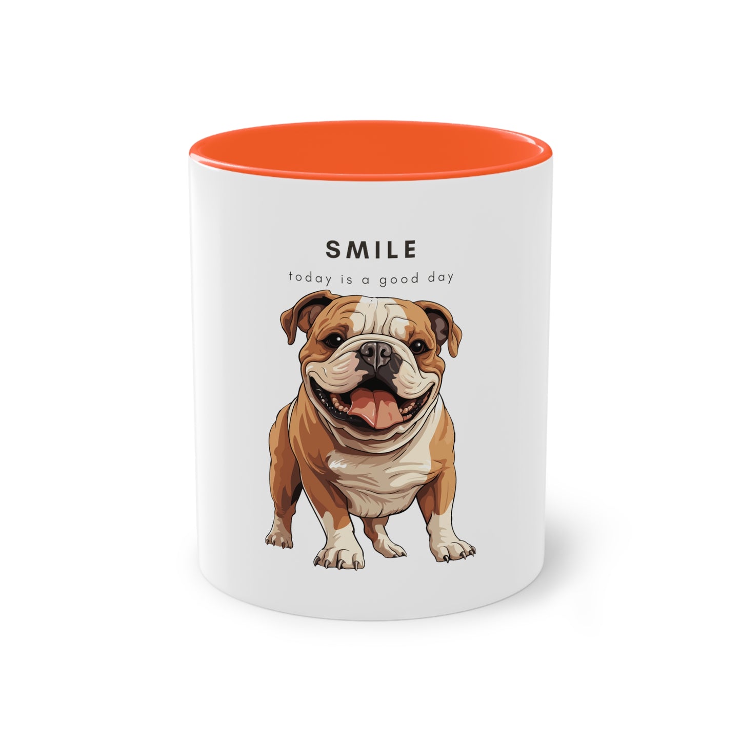 Smile Good Day English Bulldog Two-Tone Coffee Mug, 325ml - White