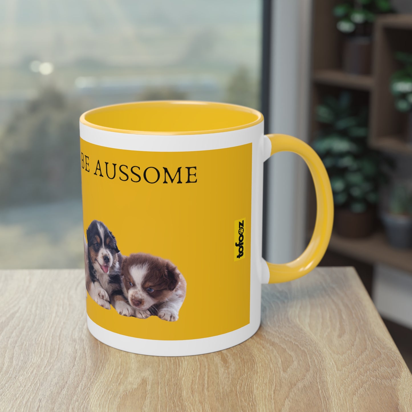 Today Will Be Aussome Aussie Puppies Two-Tone Coffee Mug, 325ml - Yellow