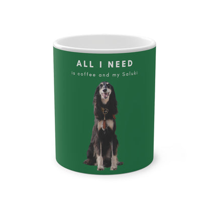 All I Need Is Coffee And My Saluki Magic Mug, 325ml - Green