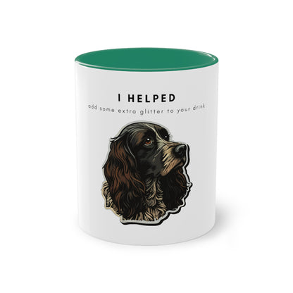 I Helped Add Glitter Spaniel Sticker Two-Tone Coffee Mug, 325ml - White