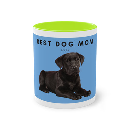 Best Dog Mom Black Lab Two-Tone Coffee Mug, 325ml - Light Blue