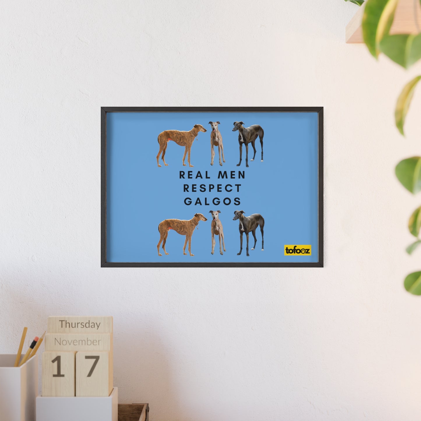 Real Men Respect Galgos Poster with Wooden Frame, Horizontal - Various Sizes