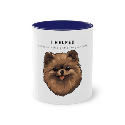 I Helped Add Glitter Brown Pomeranian Two-Tone Coffee Mug, 325ml - White