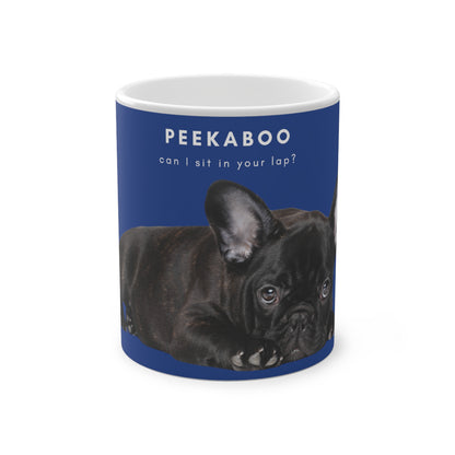 Peekaboo Sit In Your Lap Black French Bulldog Puppy Magic Mug, 325ml - Blue