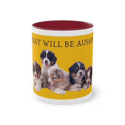 Today Will Be Aussome Aussie Puppies Two-Tone Coffee Mug, 325ml - Yellow